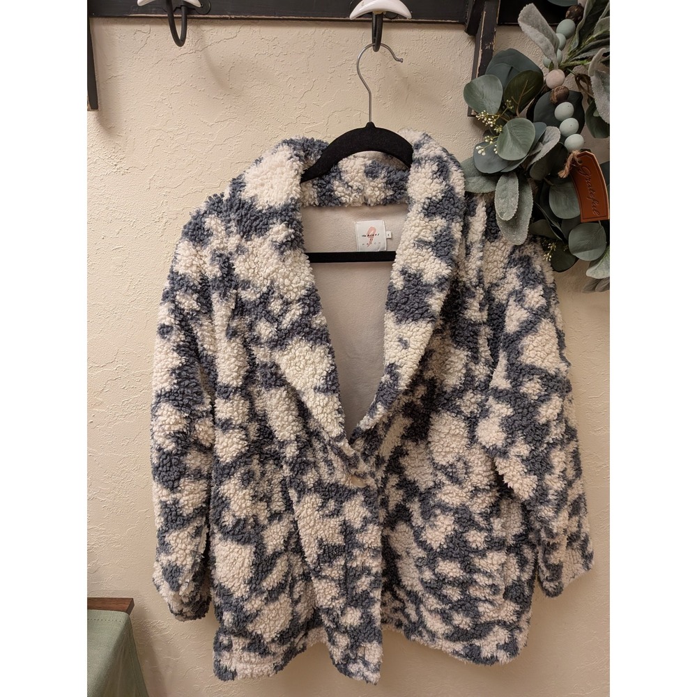 The Nines by Hatch Maternity Sherpa Fleece Jacket Grey Cream Abstract Size‎ M